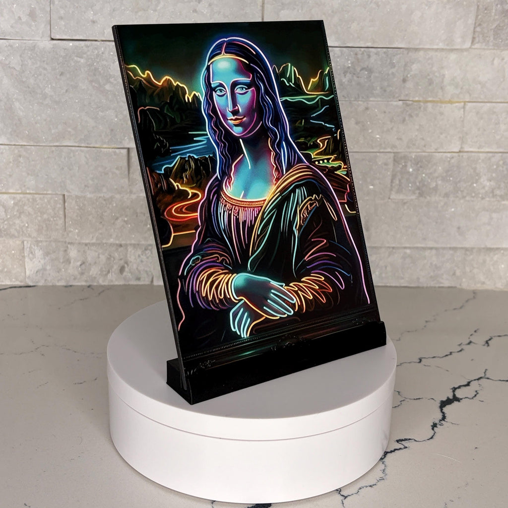 Neon Mona Lisa UV Art, Raised Textured Print, Modern Renaissance Wall Decor