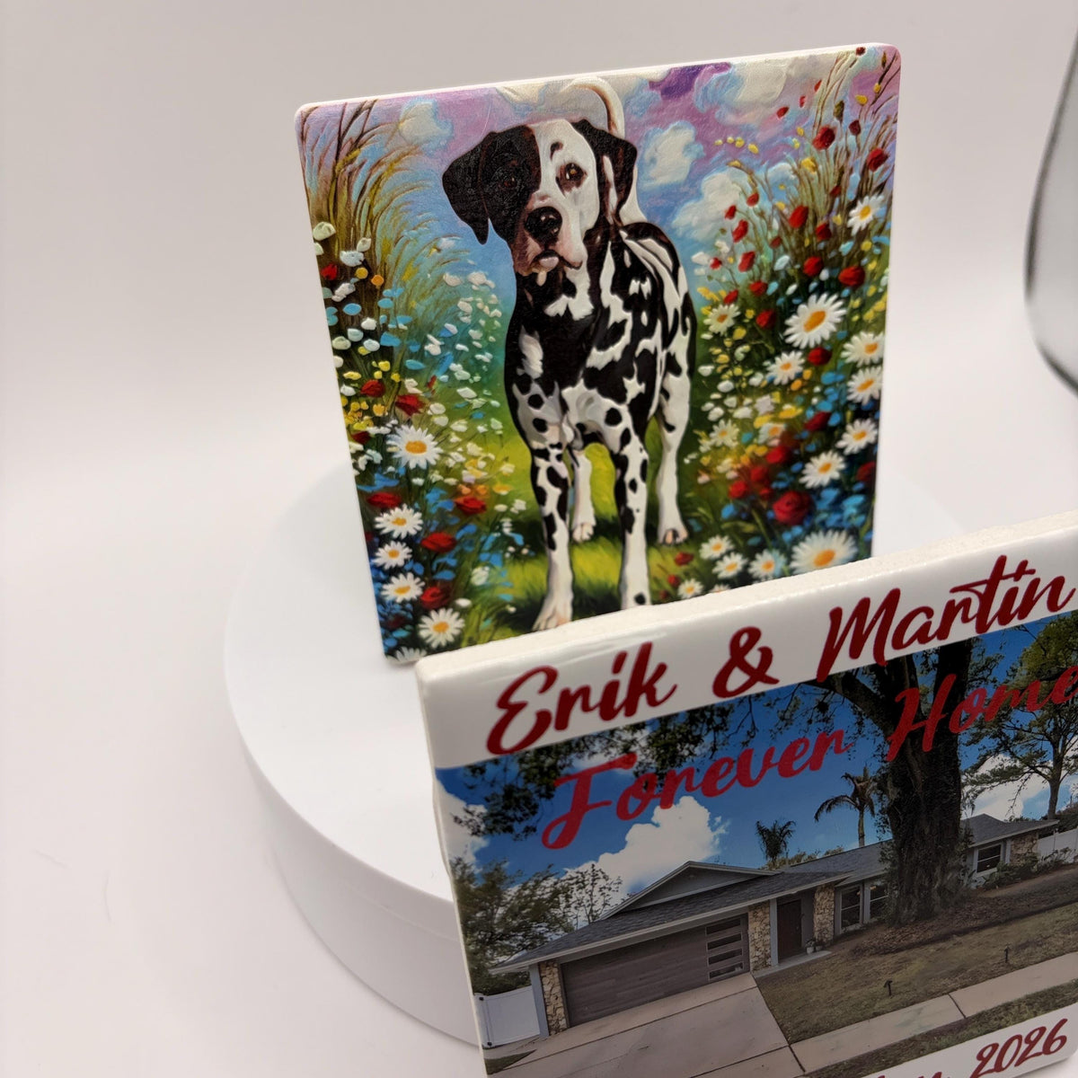 Dalmatian Dog Art Tile, UV Printed Ceramic Coaster, Colorful Pet Portrait Decor