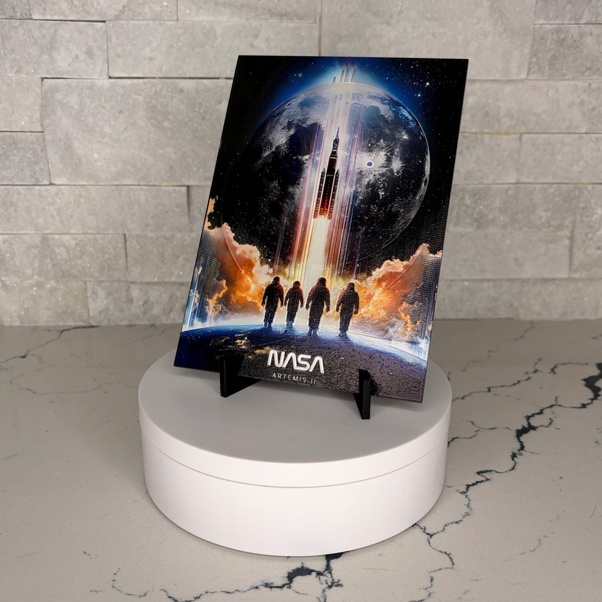 Artemis II UV Textured Space Art, Rocket Launch Lunar Exploration Wall Decor