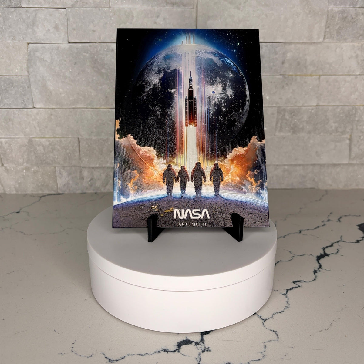 Artemis II UV Textured Space Art, Rocket Launch Lunar Exploration Wall Decor