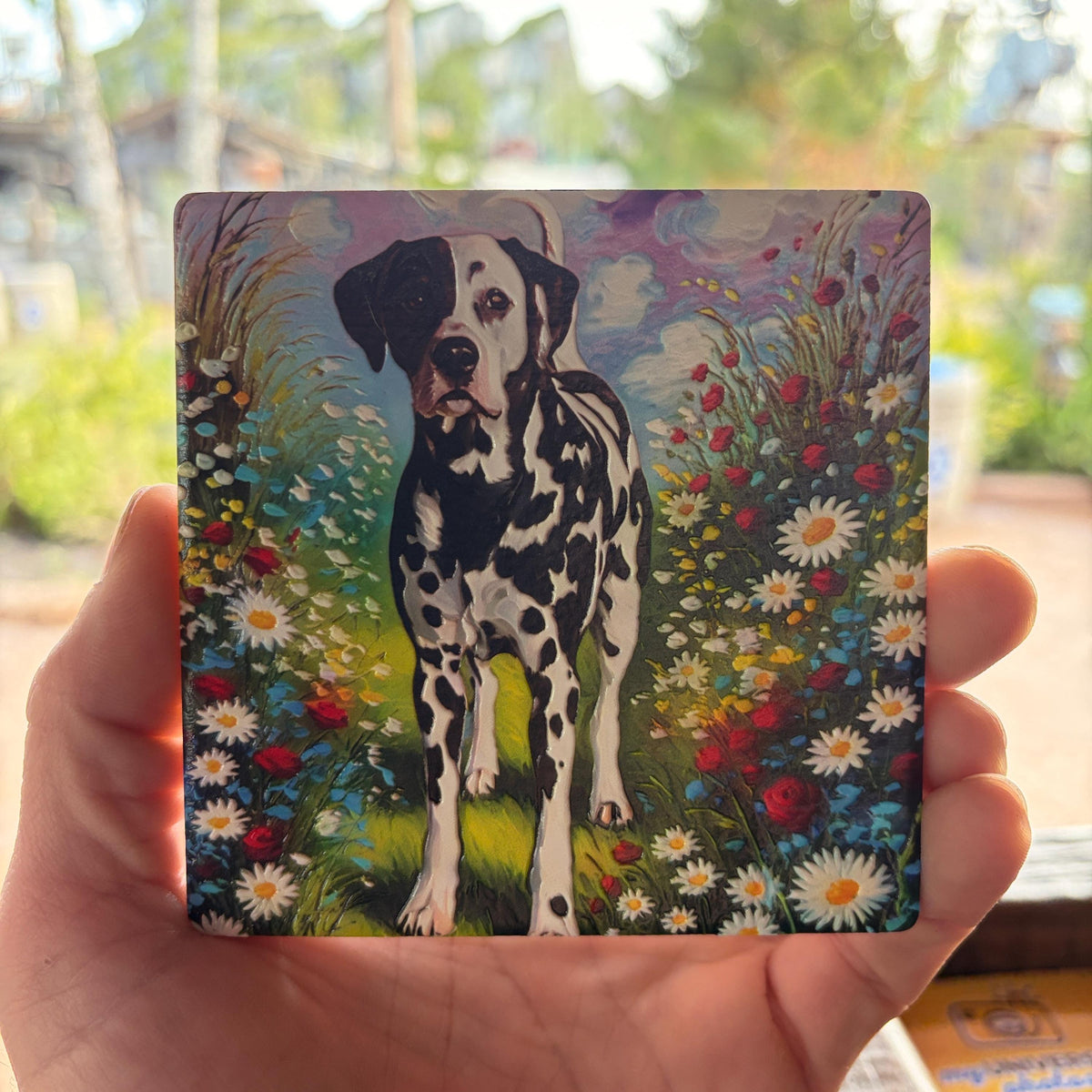 Dalmatian Dog Art Tile, UV Printed Ceramic Coaster, Colorful Pet Portrait Decor