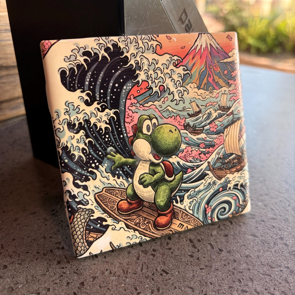 Yoshi Wave Ceramic Tile | Japanese Gaming Wall Decor (UV Printed)