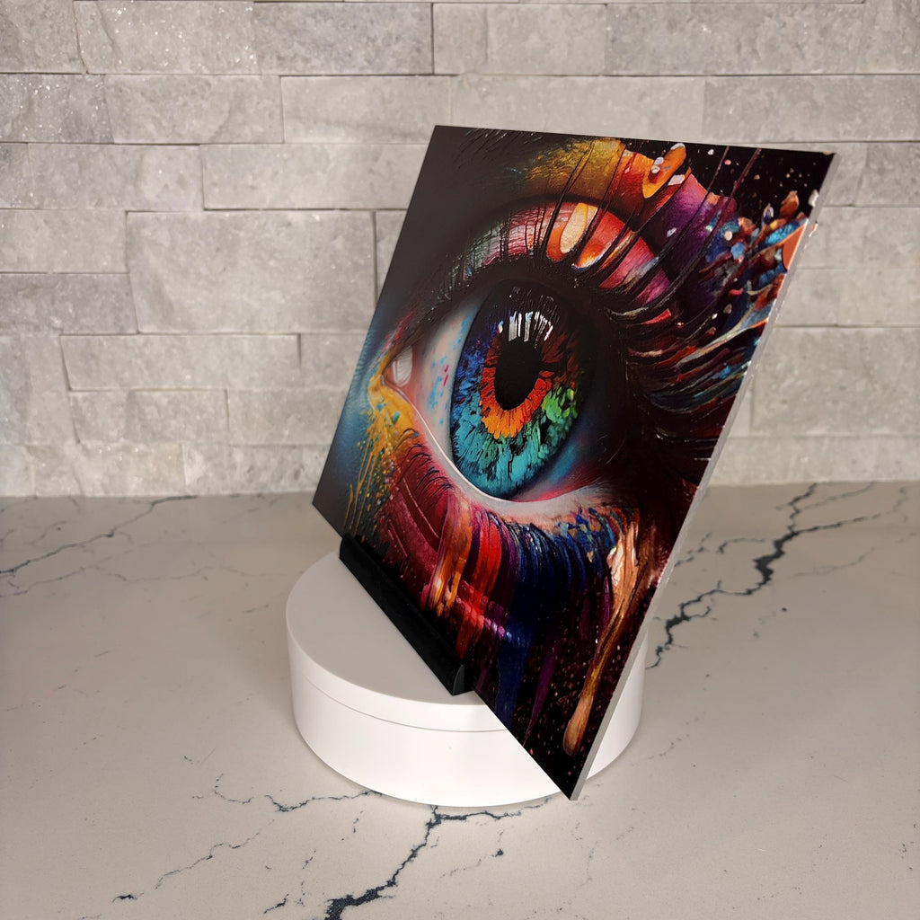 Rainbow Eye Acrylic Artwork, Textured UV Print, Modern Pop Art Decor