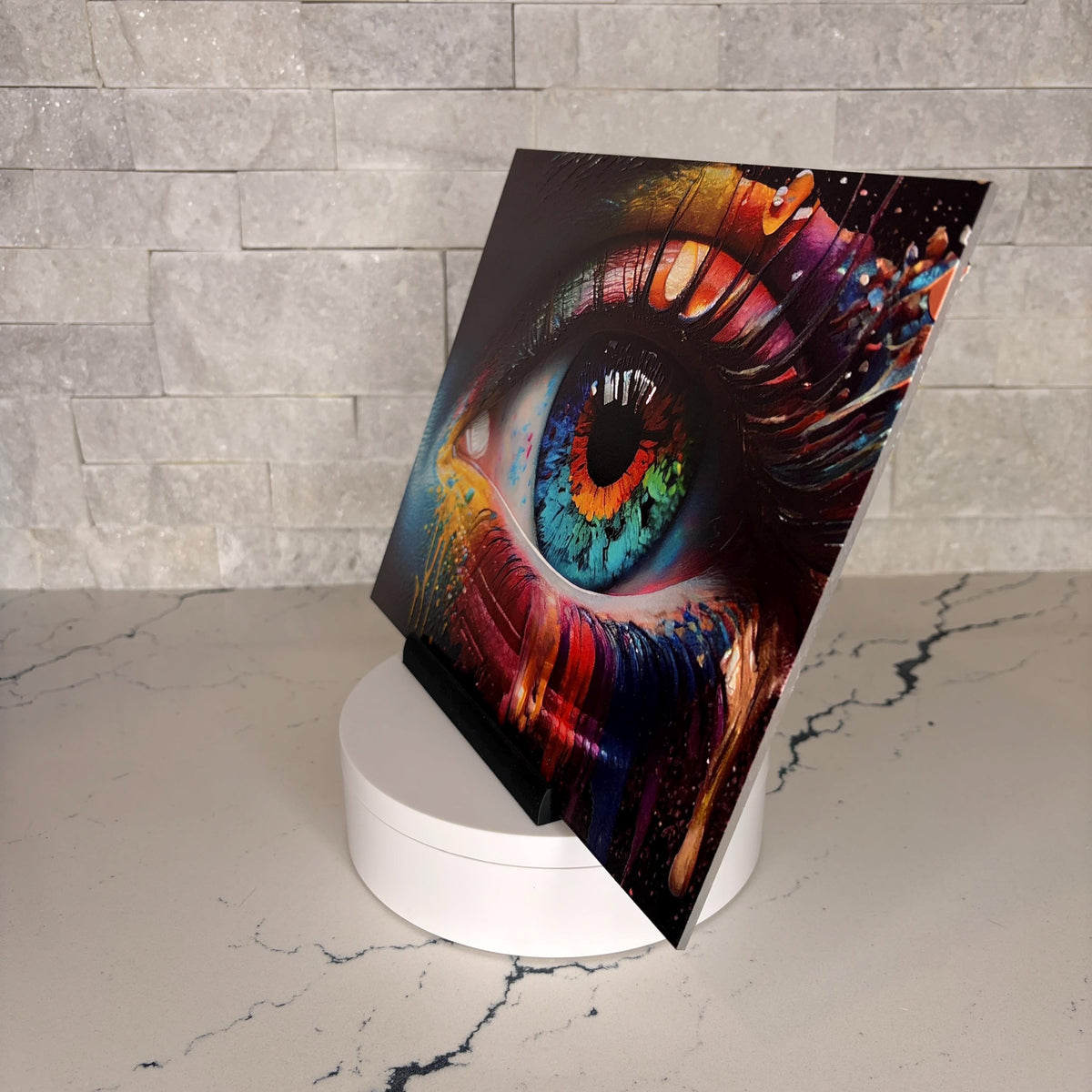 Rainbow Eye Acrylic Artwork, Textured UV Print, Modern Pop Art Decor