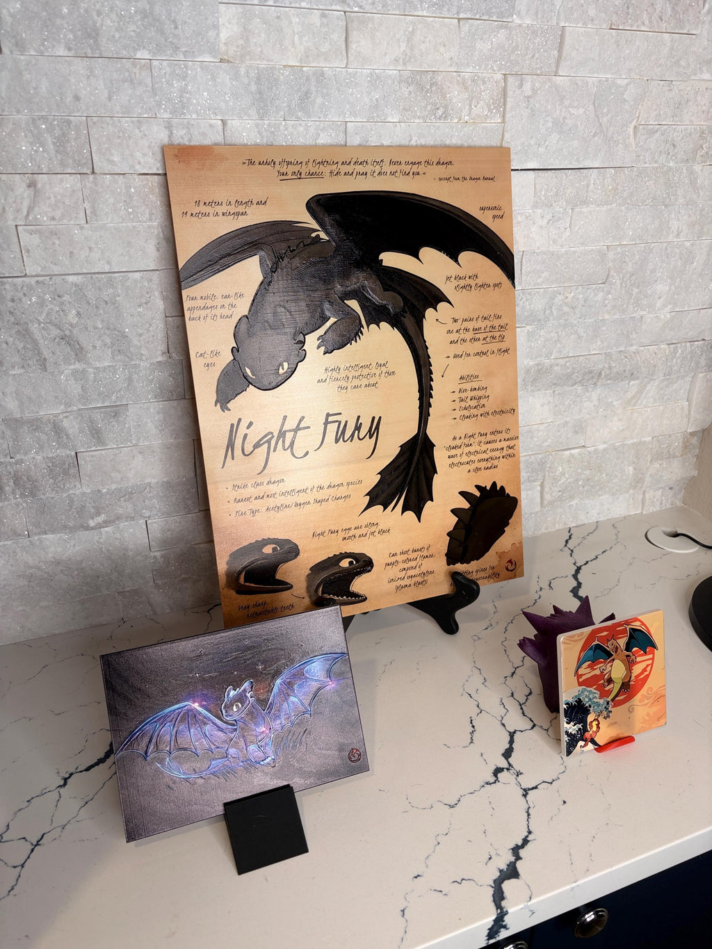 Night Fury UV Textured Artwork, Tactile Dragon Plaque, How To Train Your Dragon Display