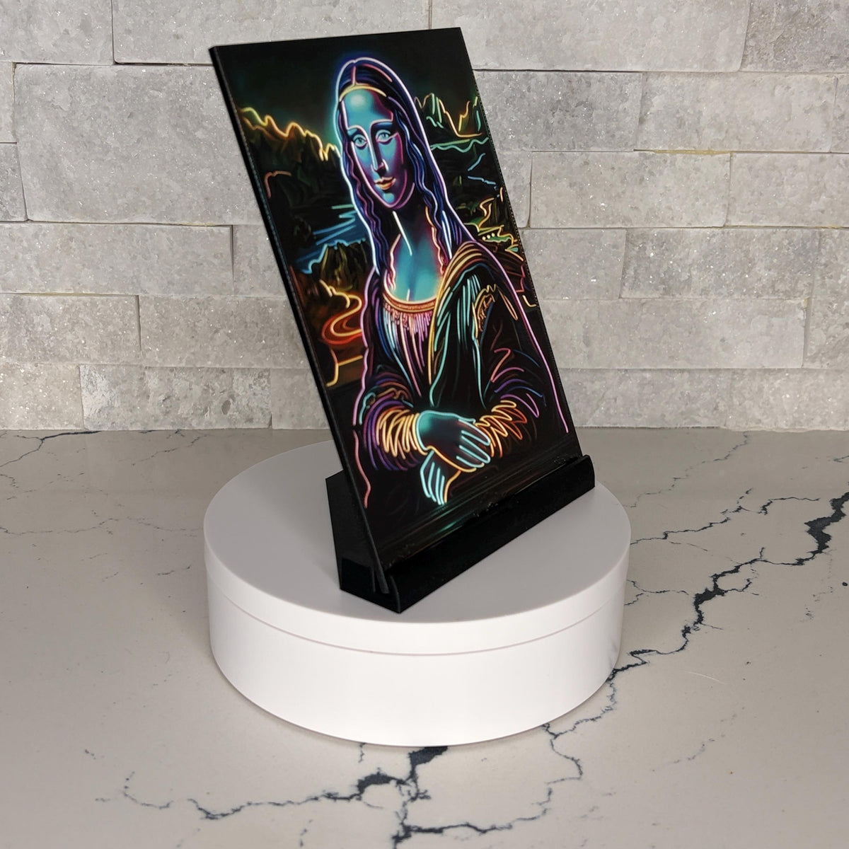 Neon Mona Lisa UV Art, Raised Textured Print, Modern Renaissance Wall Decor
