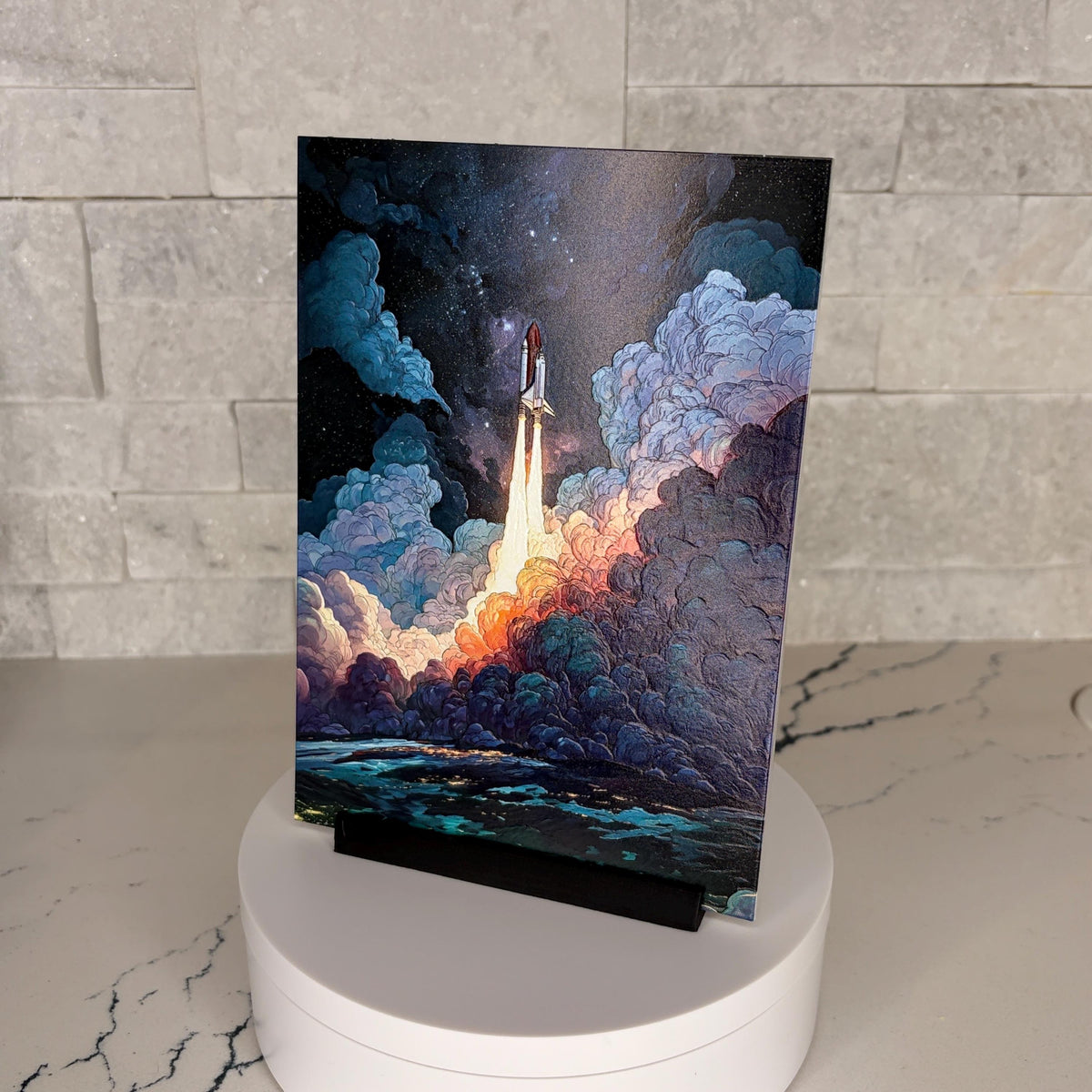 Textured Acrylic Space Shuttle Launch Artwork, NASA Inspired Rocket Display (5x7 Inch)