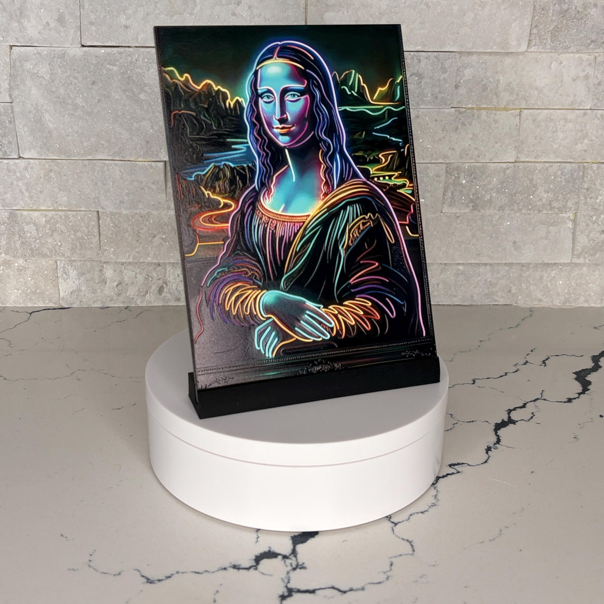 Neon Mona Lisa UV Art, Raised Textured Print, Modern Renaissance Wall Decor