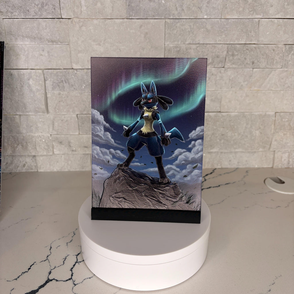Lucario Aurora Borealis Textured Artworke, Pokemon Inspired UV Printed Art, Northern Lights Decor, Anime Room Tactile Art