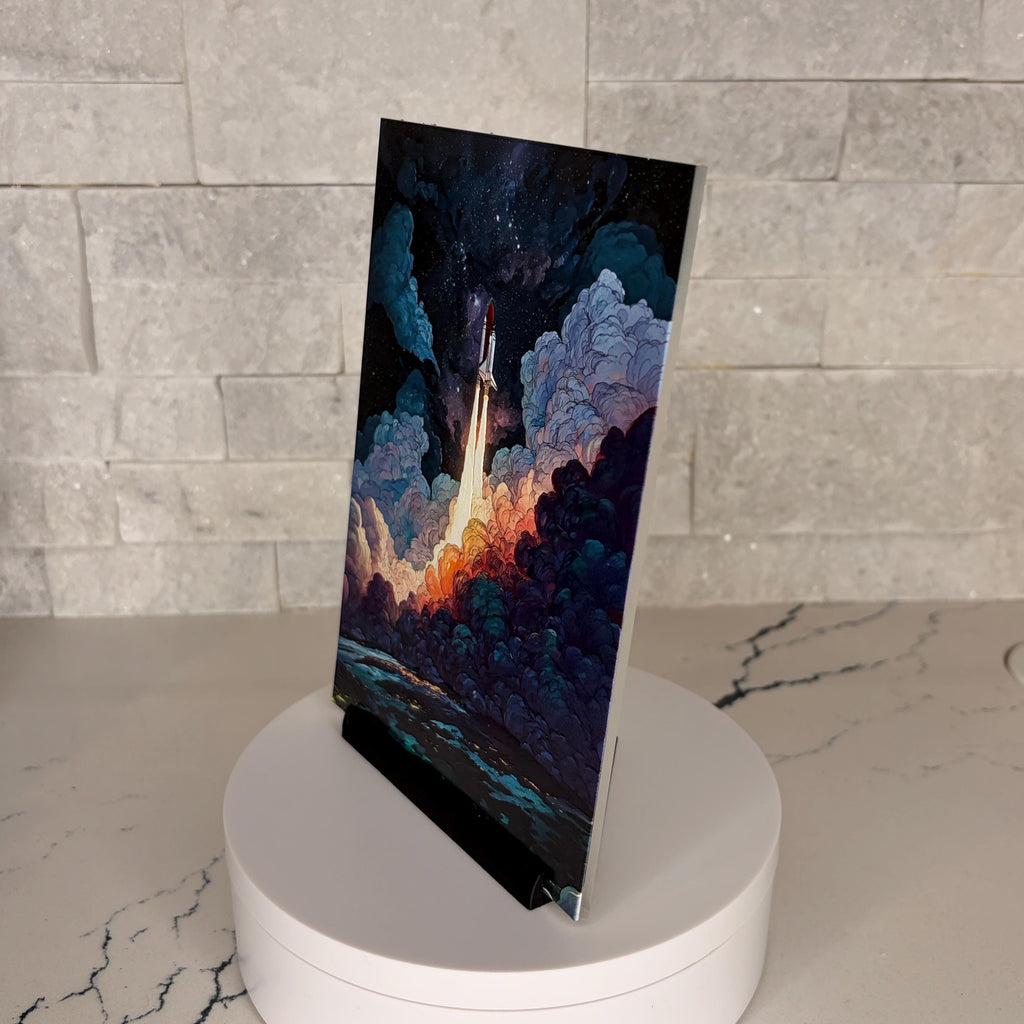 Textured Acrylic Space Shuttle Launch Artwork, NASA Inspired Rocket Display (5x7 Inch)