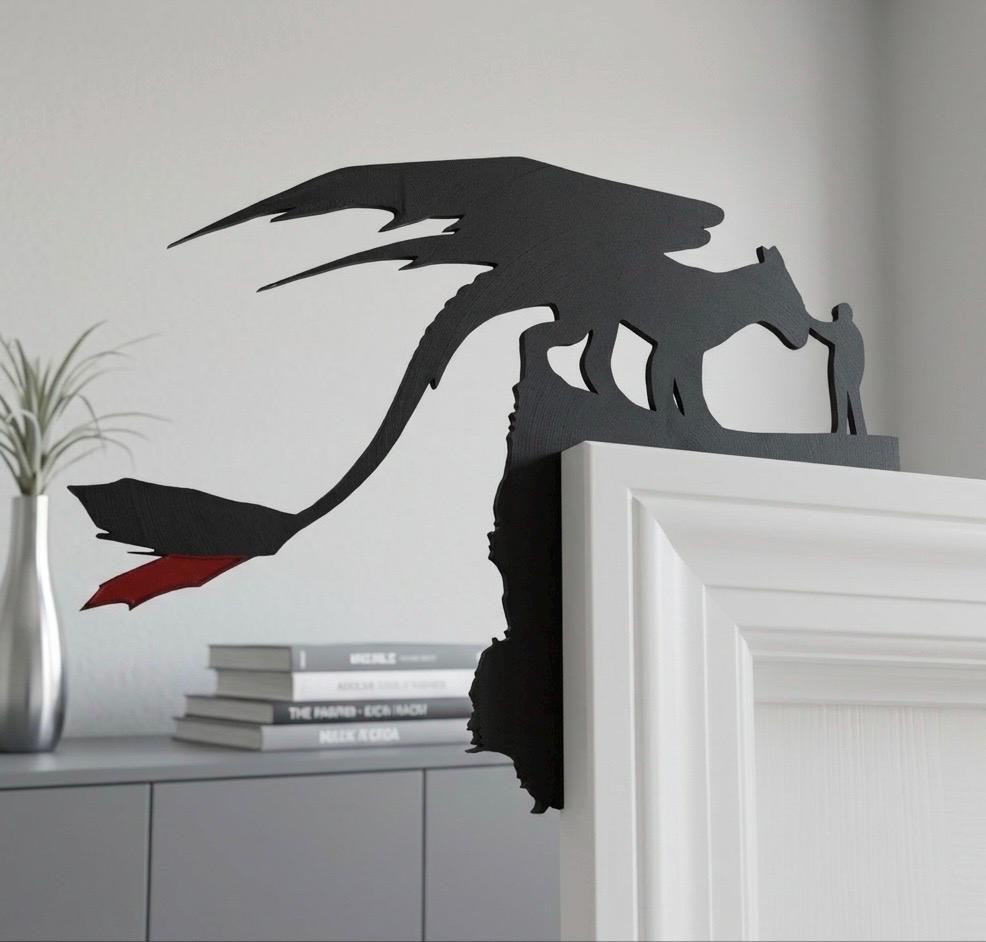 Modern Toothless Silhouette Wall Art | Minimalist Night Fury