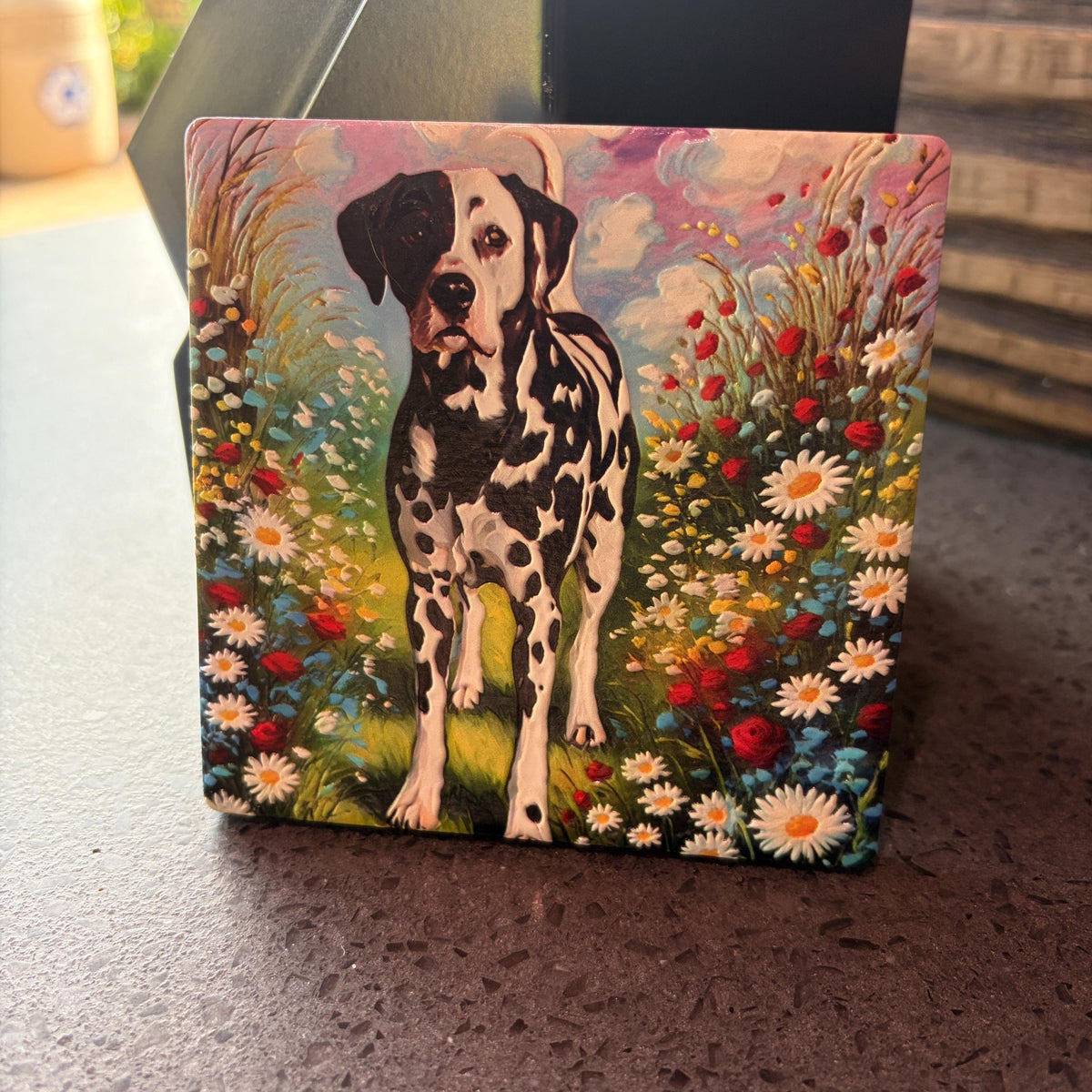 Dalmatian Dog Art Tile, UV Printed Ceramic Coaster, Colorful Pet Portrait Decor