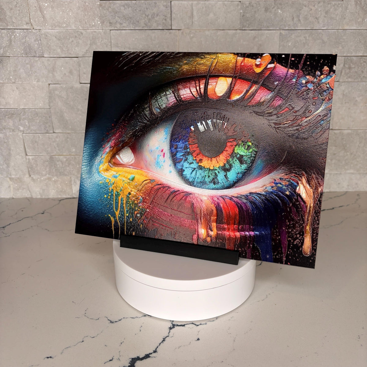 Rainbow Eye Acrylic Artwork, Textured UV Print, Modern Pop Art Decor