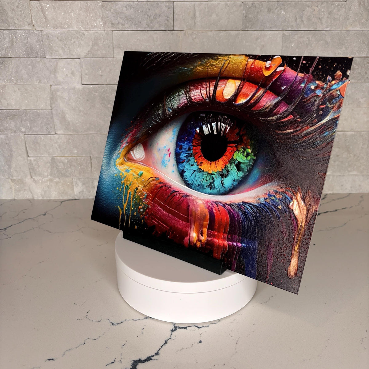 Rainbow Eye Acrylic Artwork, Textured UV Print, Modern Pop Art Decor