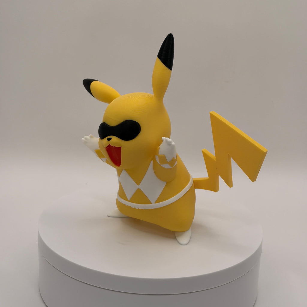 Yellow Ranger Pikachu Figure, Lightning Tail Desk Decor, 3D Printed Collectible - Licensed