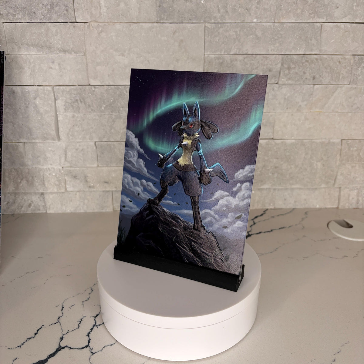Lucario Aurora Borealis Textured Artworke, Pokemon Inspired UV Printed Art, Northern Lights Decor, Anime Room Tactile Art
