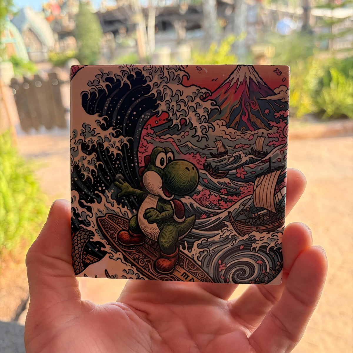 Yoshi Wave Ceramic Tile | Japanese Gaming Wall Decor (UV Printed)