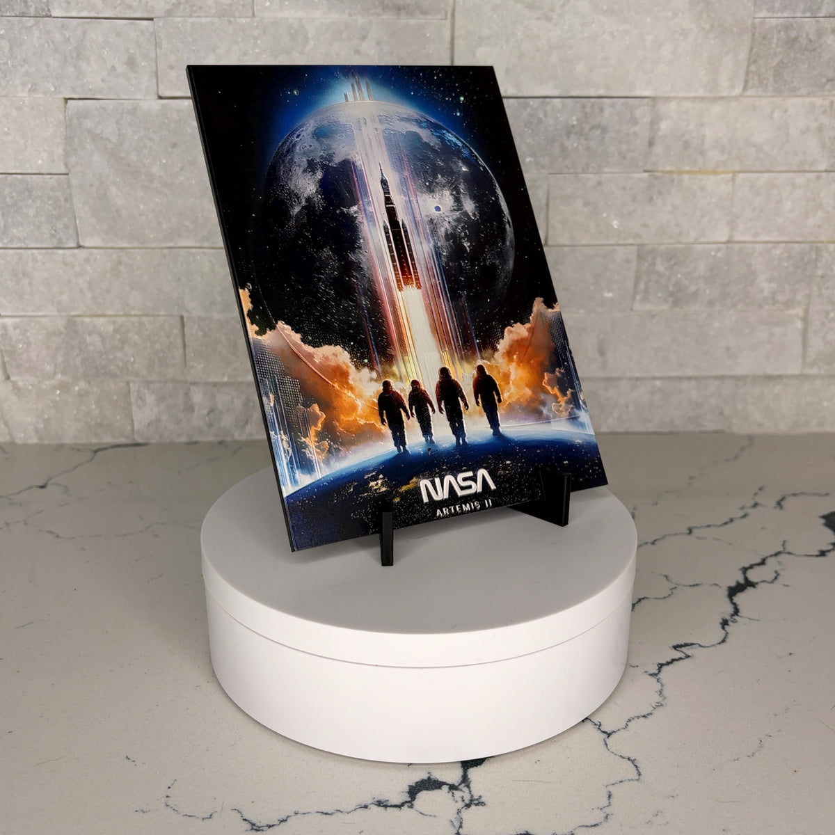Artemis II UV Textured Space Art, Rocket Launch Lunar Exploration Wall Decor