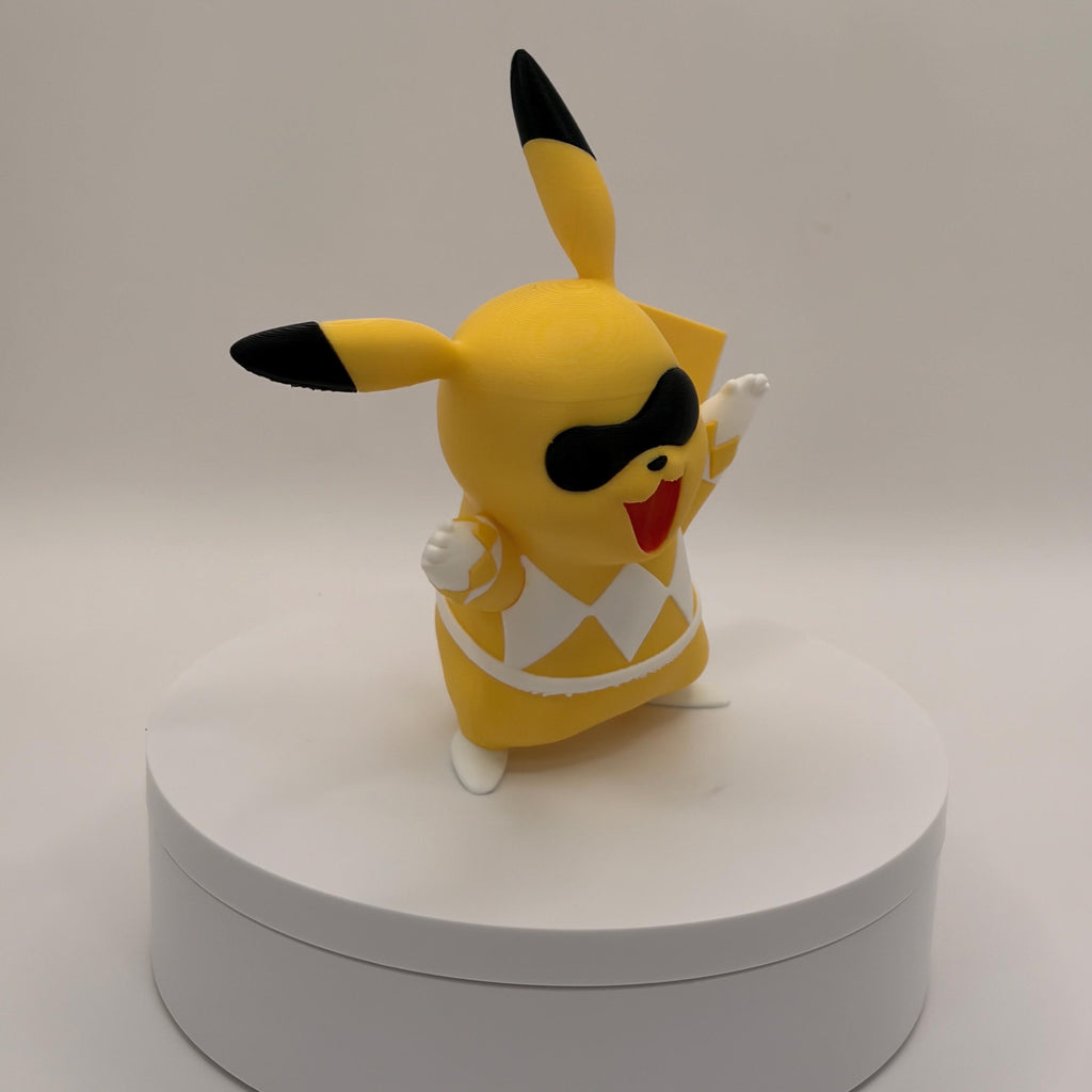 Yellow Ranger Pikachu Figure, Lightning Tail Desk Decor, 3D Printed Collectible - Licensed