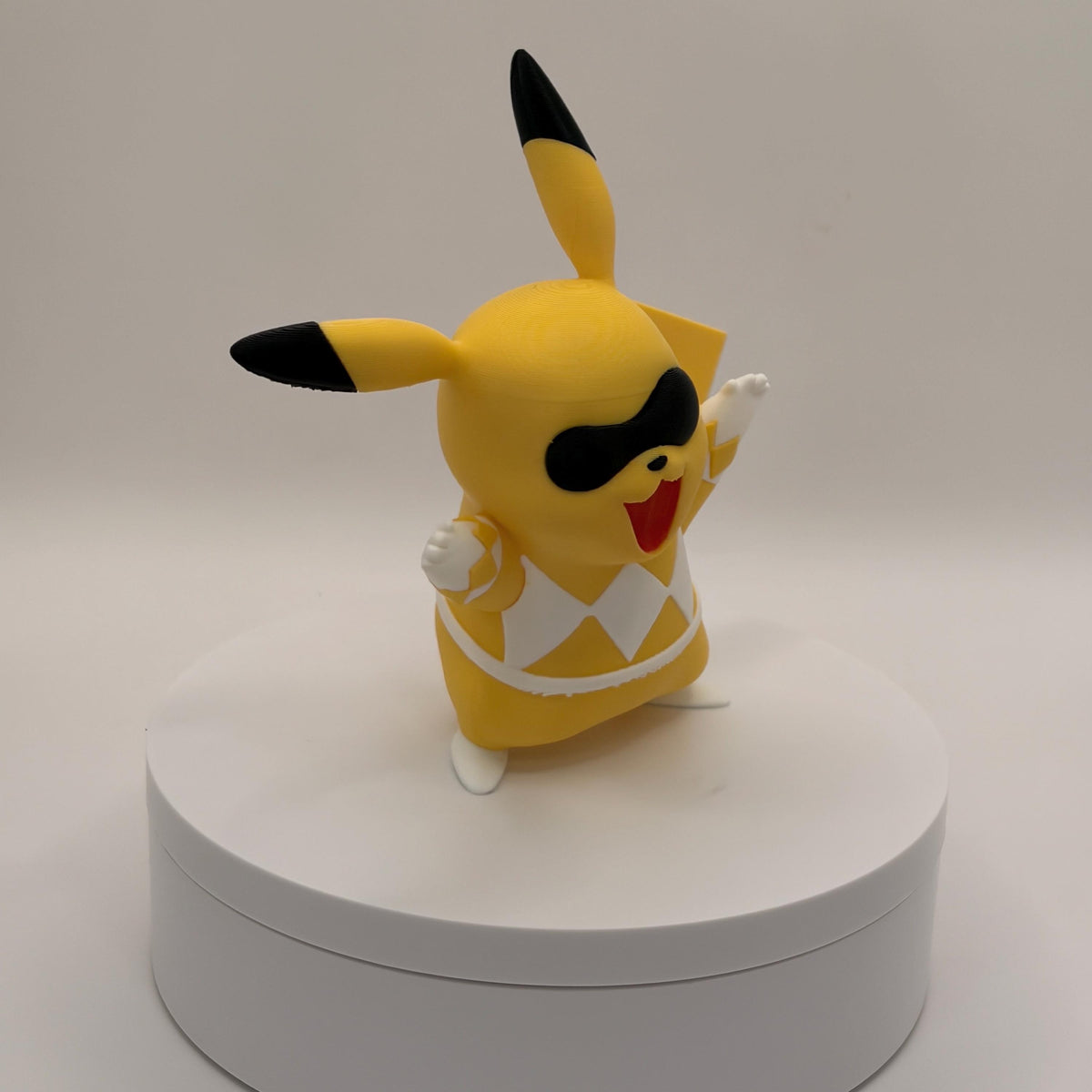 Yellow Ranger Pikachu Figure, Lightning Tail Desk Decor, 3D Printed Collectible - Licensed