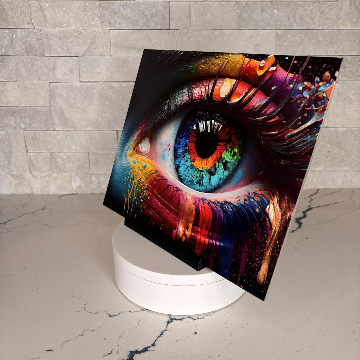 Rainbow Eye Acrylic Artwork, Textured UV Print, Modern Pop Art Decor