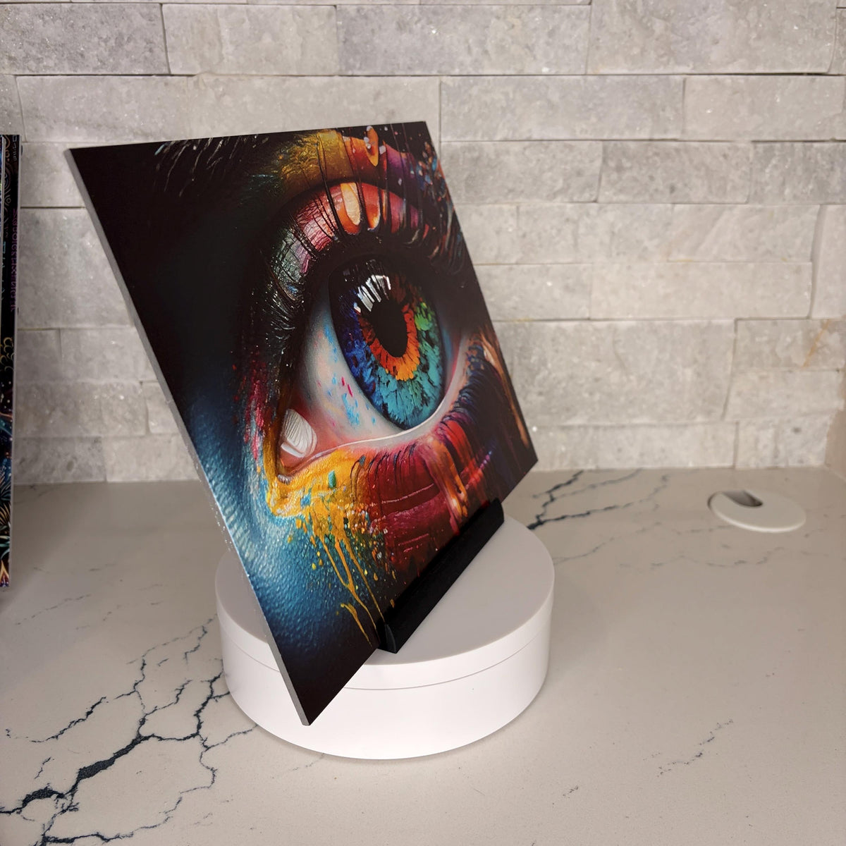 Rainbow Eye Acrylic Artwork, Textured UV Print, Modern Pop Art Decor