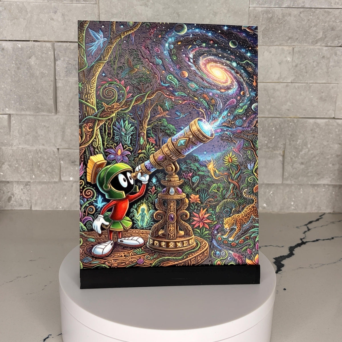 Marvin the Martian Cosmic Telescope Textured Acrylic Artwork, Psychedelic Space Galaxy Plaque