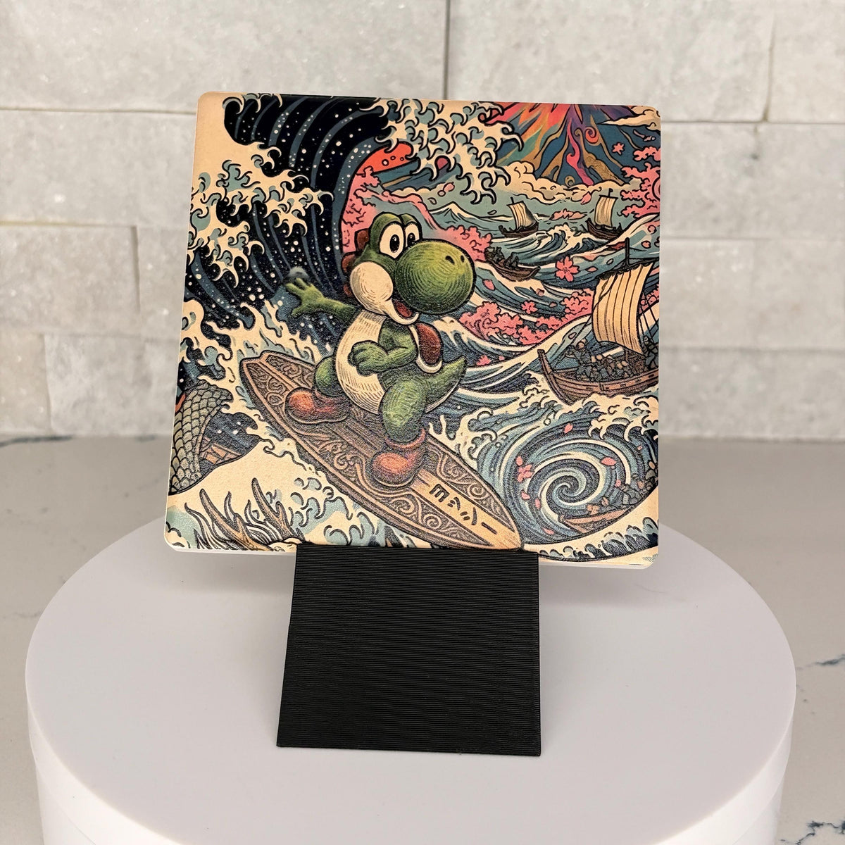 Yoshi Wave Ceramic Tile | Japanese Gaming Wall Decor (UV Printed)