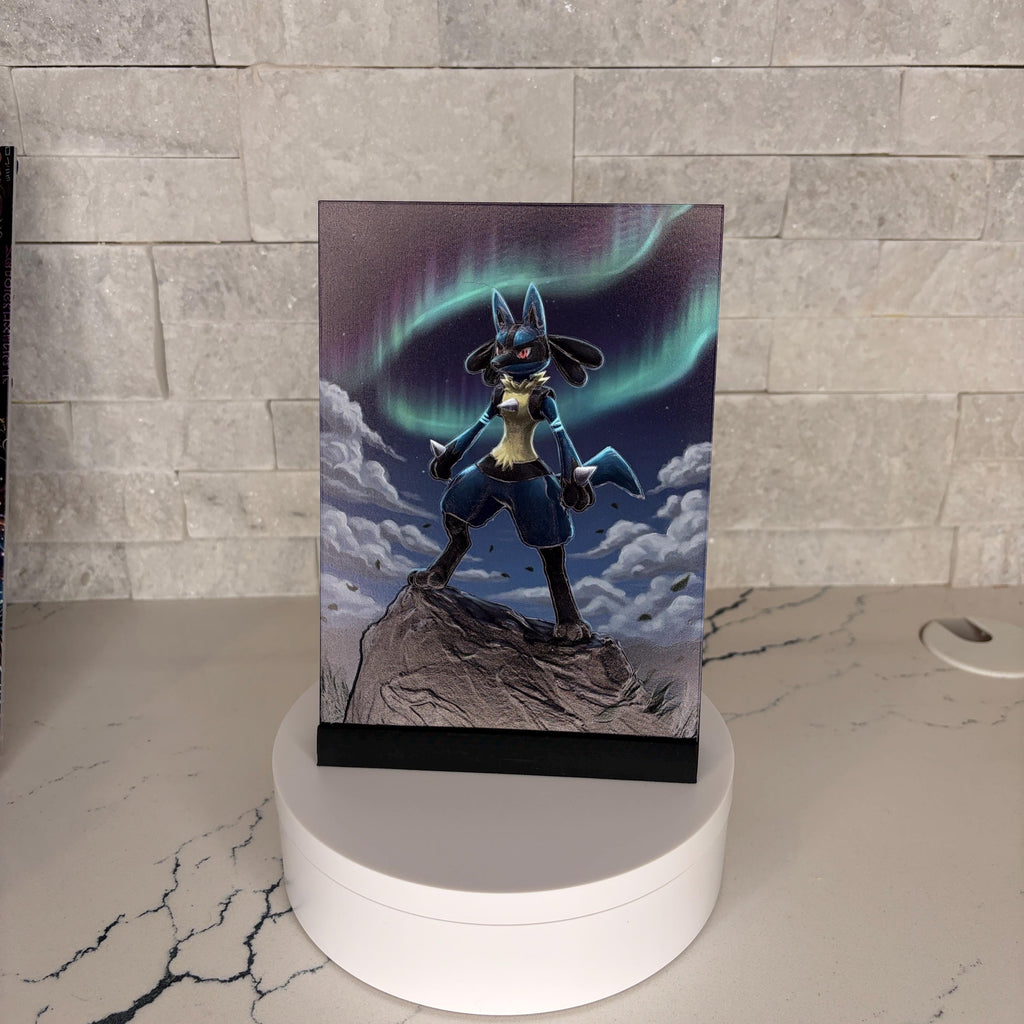 Lucario Aurora Borealis Textured Artworke, Pokemon Inspired UV Printed Art, Northern Lights Decor, Anime Room Tactile Art