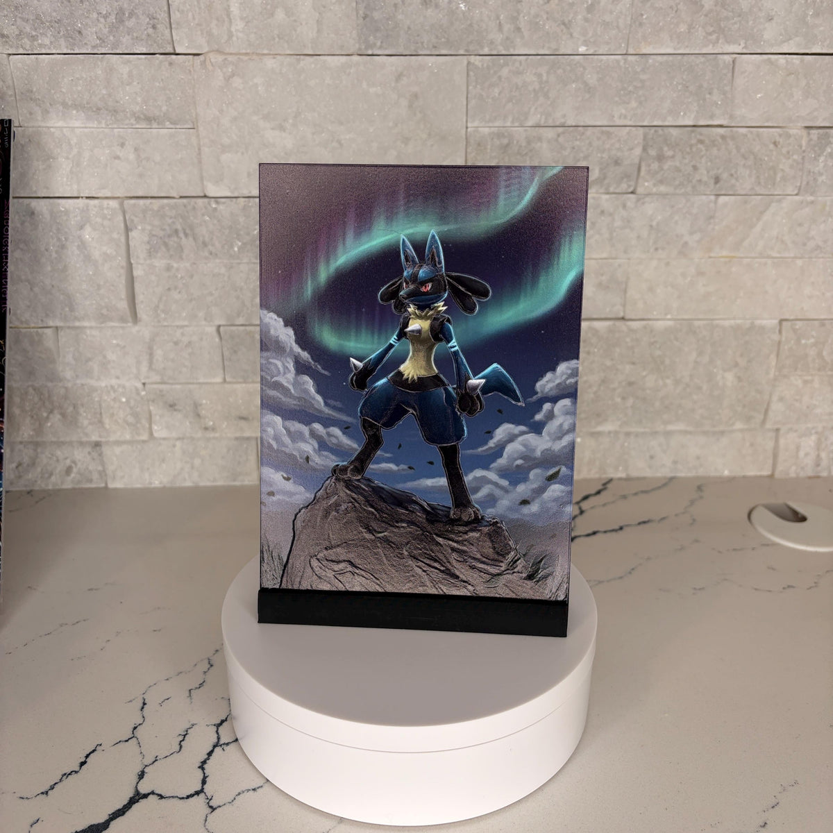 Lucario Aurora Borealis Textured Artworke, Pokemon Inspired UV Printed Art, Northern Lights Decor, Anime Room Tactile Art