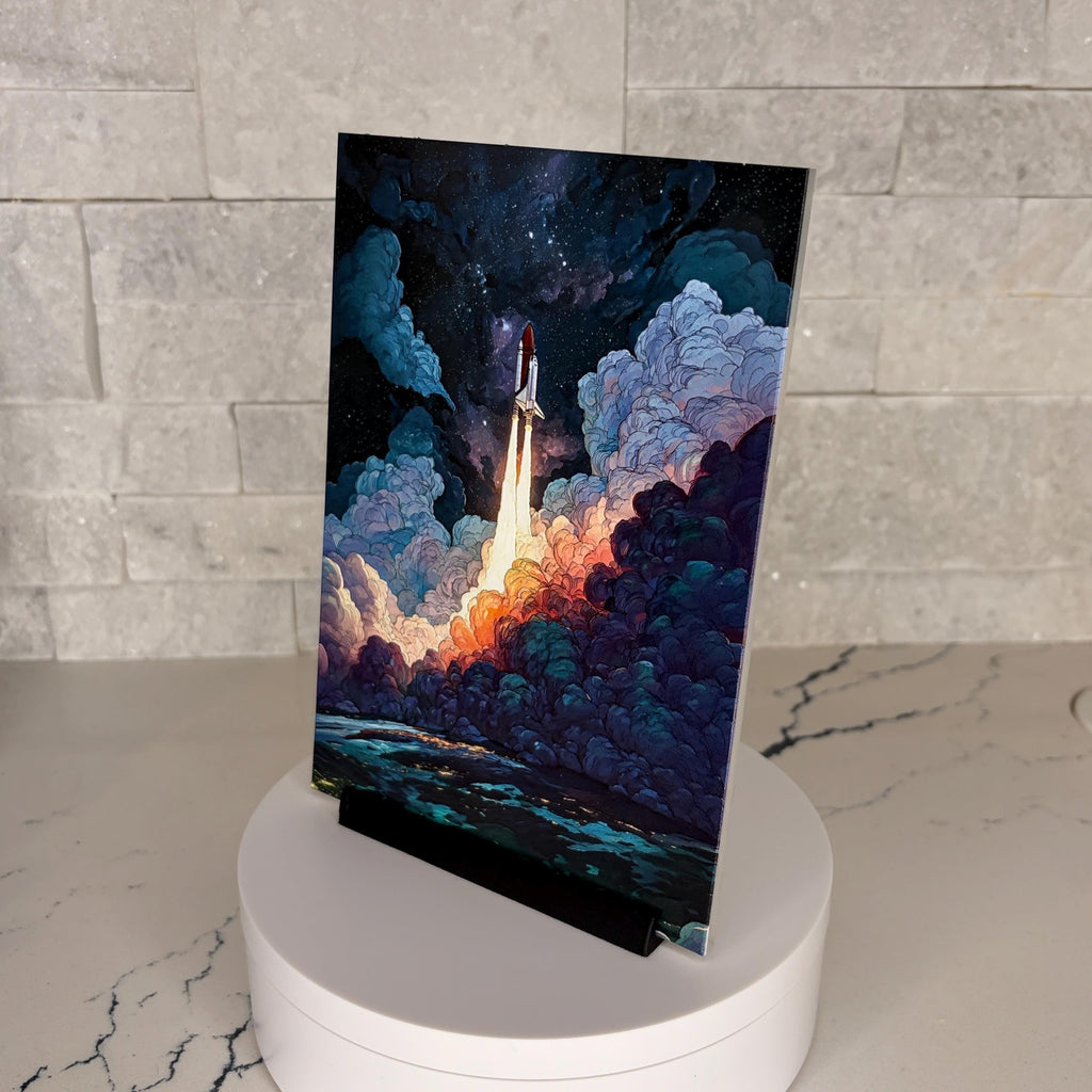 Textured Acrylic Space Shuttle Launch Artwork, NASA Inspired Rocket Display (5x7 Inch)