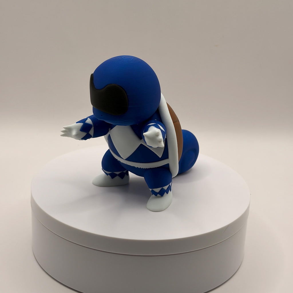 Blue Power Ranger Squirtle Figurine, 3D Printed Pokemon Fusion, Anime Collectible, Gamer Desk Decor, Unique Gift - Licensed