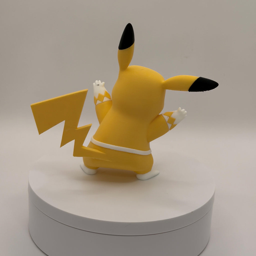 Yellow Ranger Pikachu Figure, Lightning Tail Desk Decor, 3D Printed Collectible - Licensed