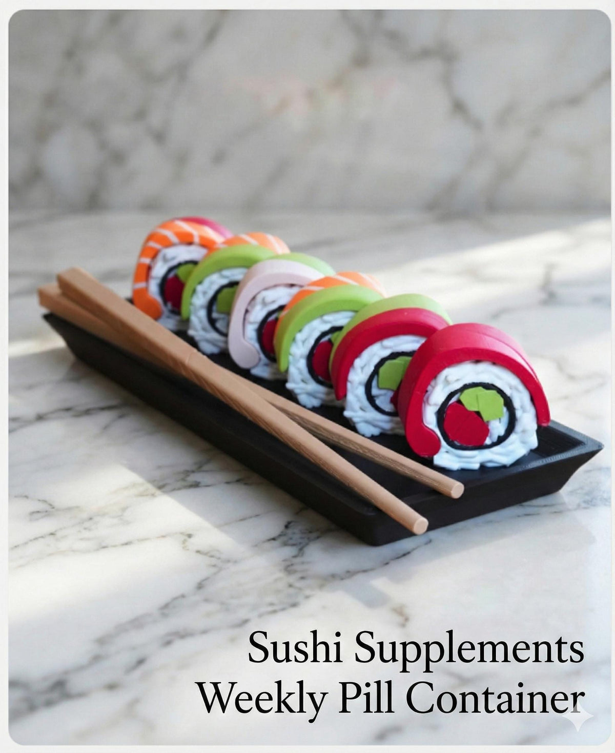 Sushi Weekly Pill Organizer – Rainbow Roll Supplement Container - Licensed ForgeCore