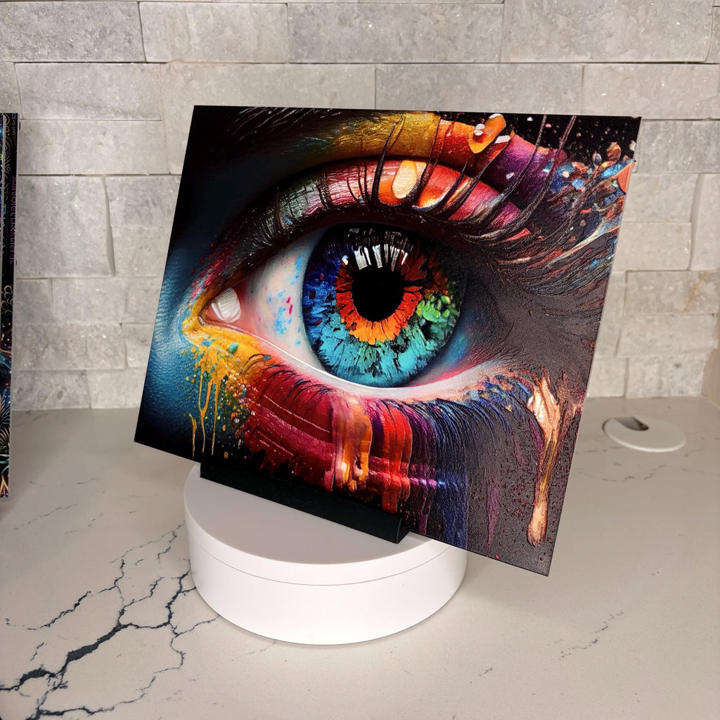 Rainbow Eye Acrylic Artwork, Textured UV Print, Modern Pop Art Decor