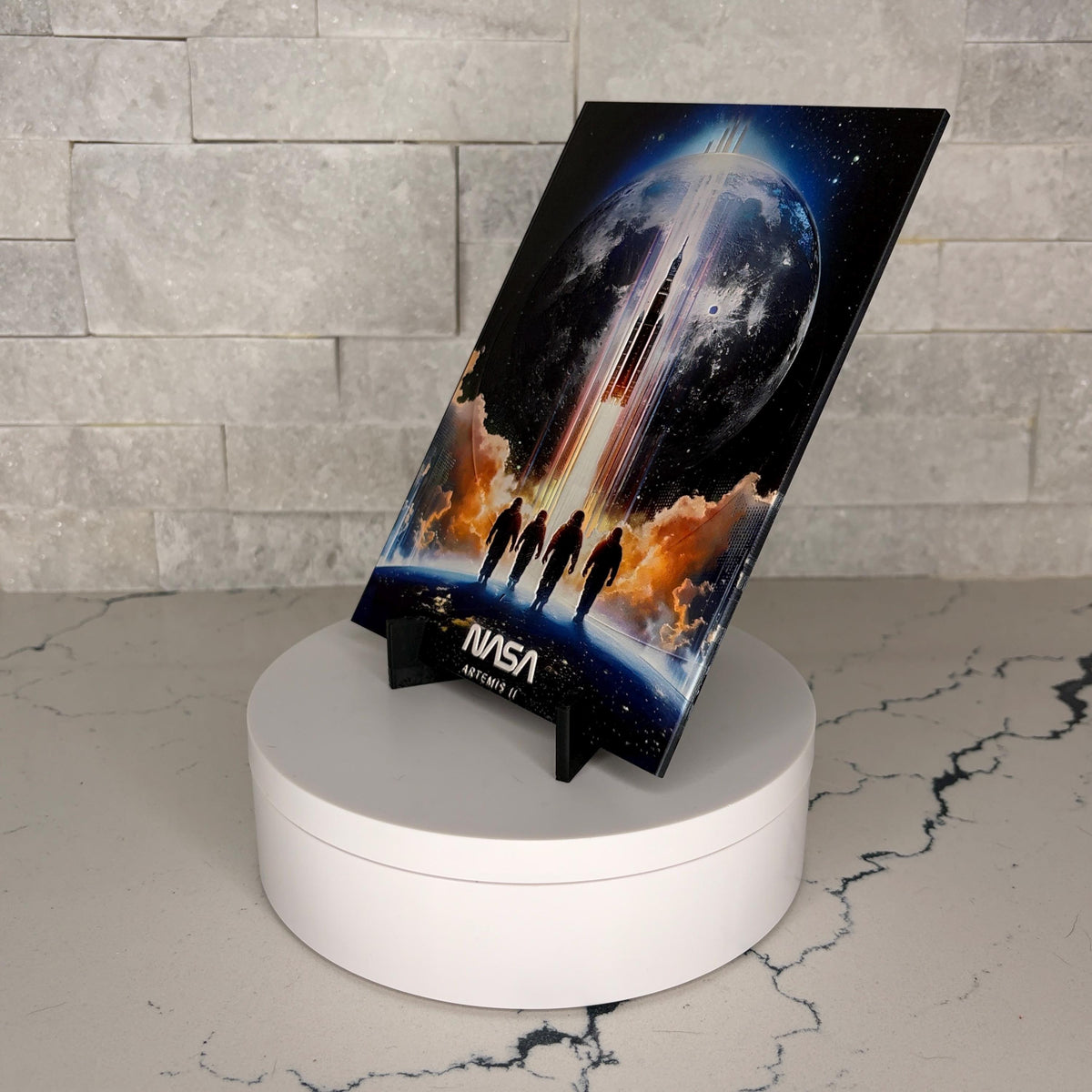 Artemis II UV Textured Space Art, Rocket Launch Lunar Exploration Wall Decor