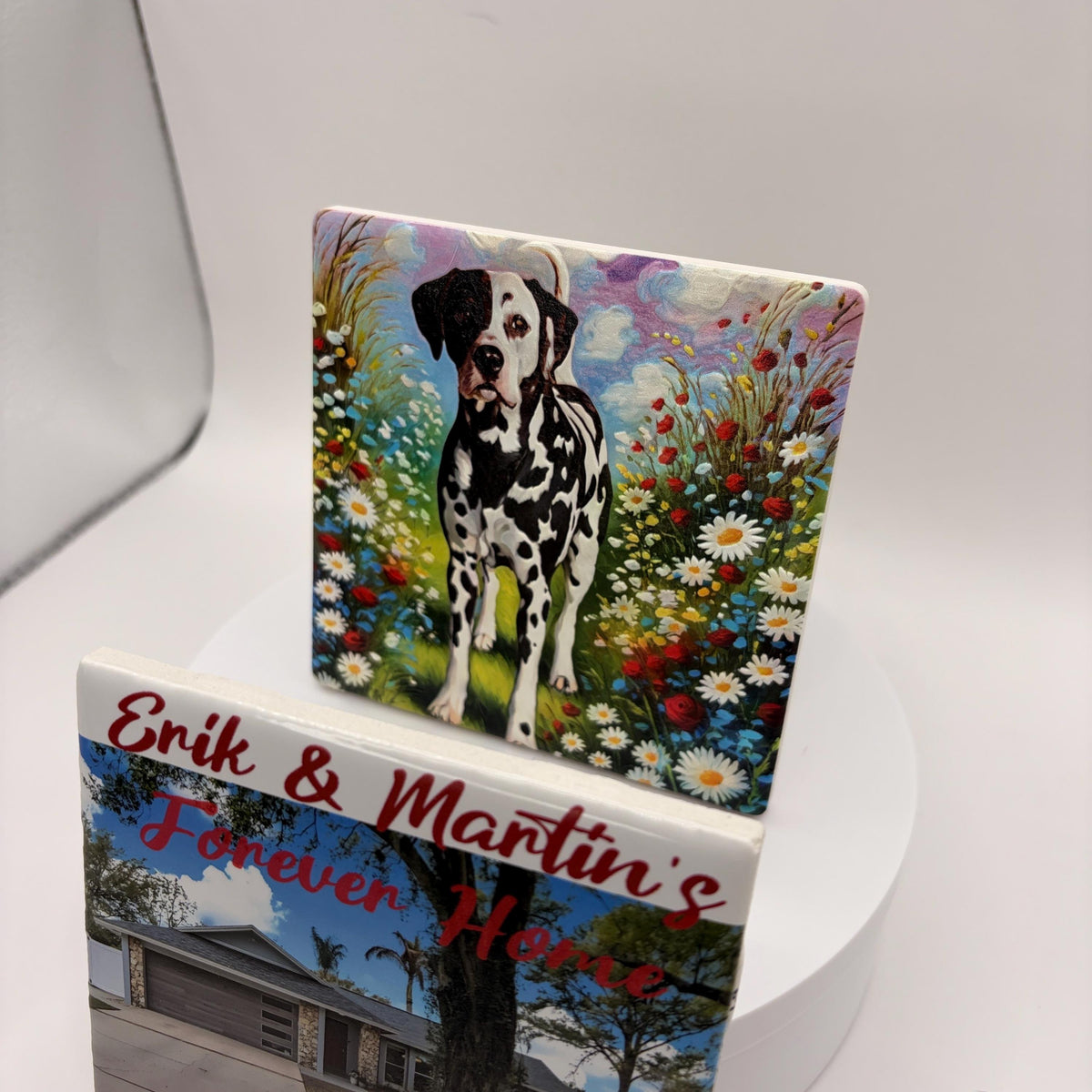 Dalmatian Dog Art Tile, UV Printed Ceramic Coaster, Colorful Pet Portrait Decor