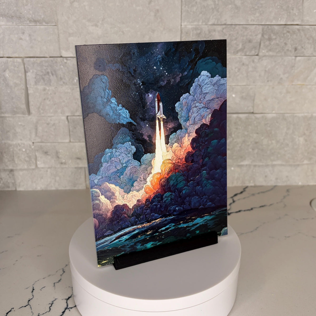 Textured Acrylic Space Shuttle Launch Artwork, NASA Inspired Rocket Display (5x7 Inch)