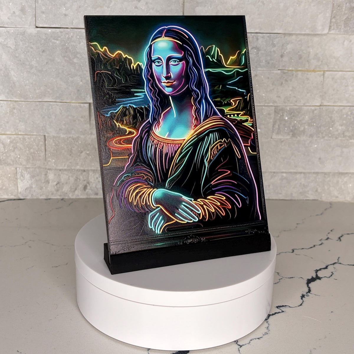 Neon Mona Lisa UV Art, Raised Textured Print, Modern Renaissance Wall Decor