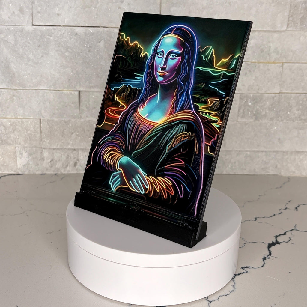 Neon Mona Lisa UV Art, Raised Textured Print, Modern Renaissance Wall Decor