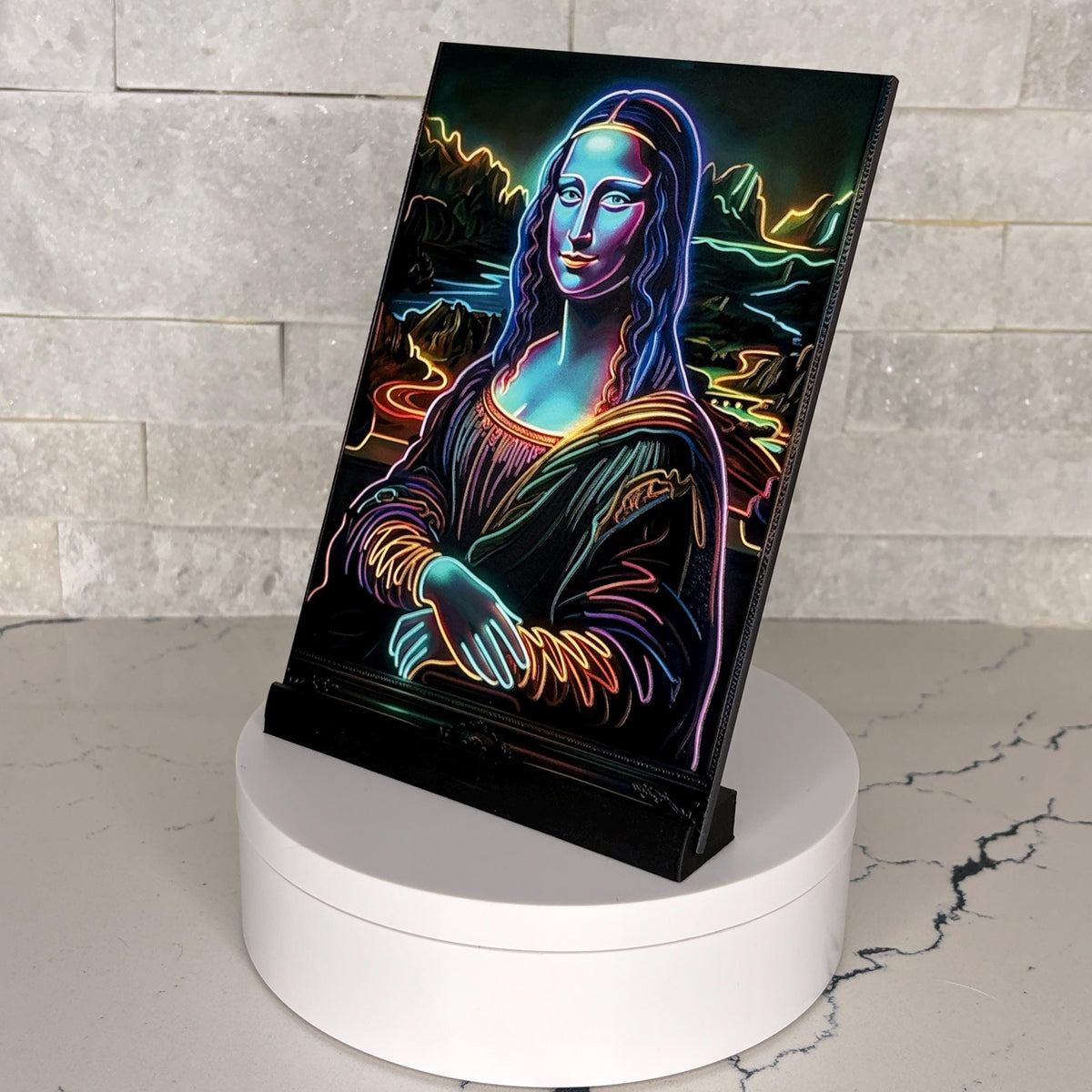 Neon Mona Lisa UV Art, Raised Textured Print, Modern Renaissance Wall Decor