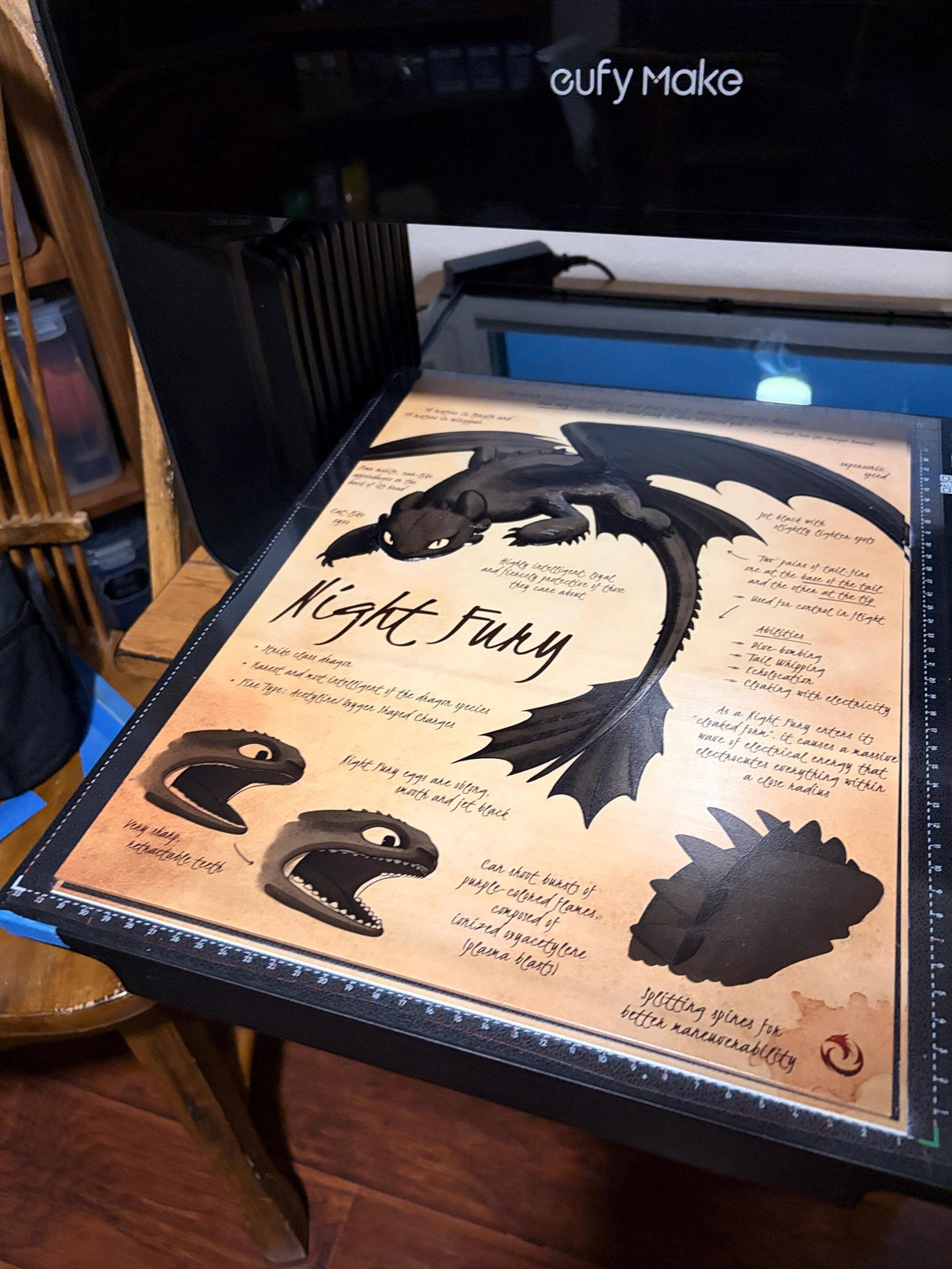 Night Fury UV Textured Artwork, Tactile Dragon Plaque, How To Train Your Dragon Display