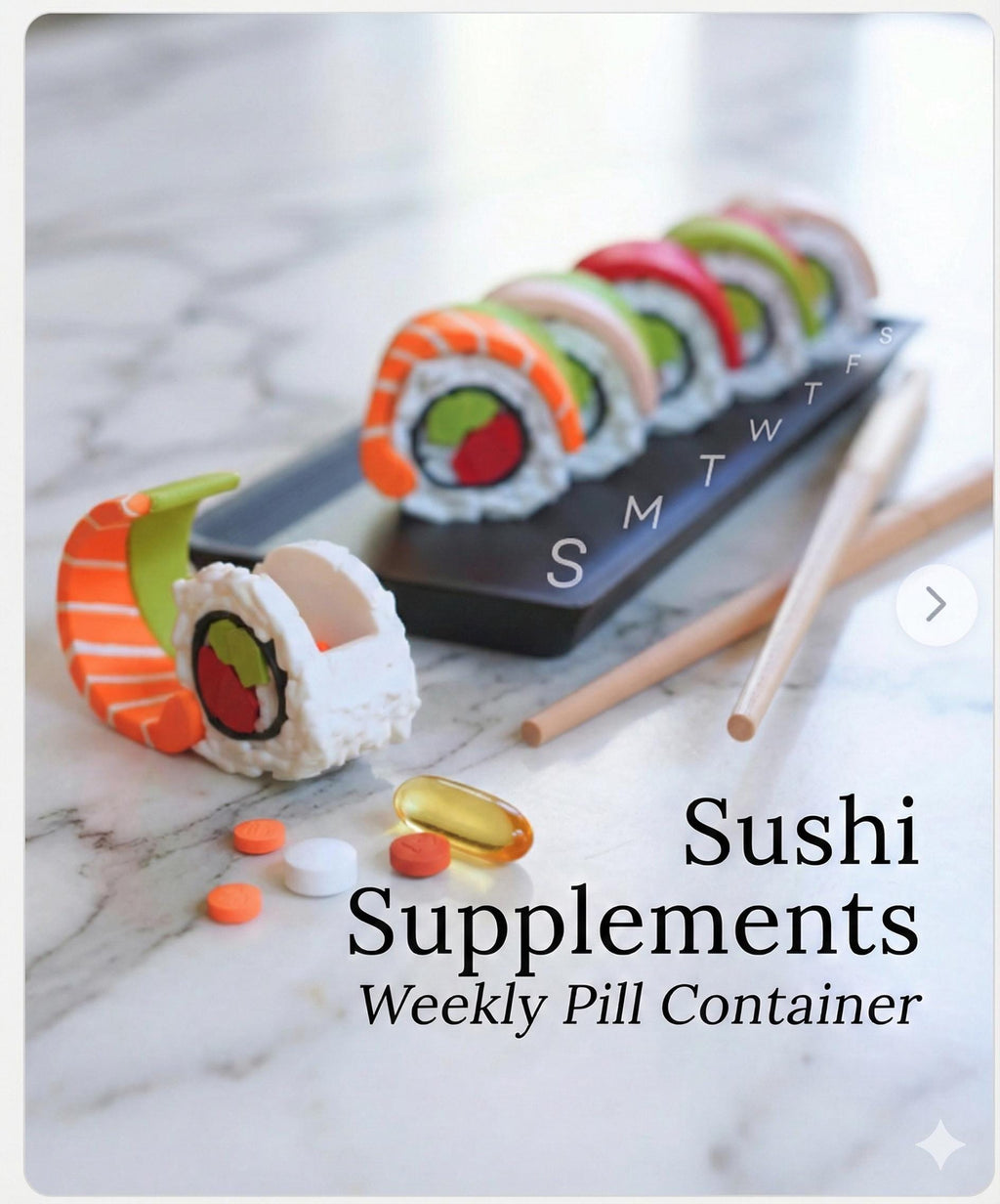 Sushi Weekly Pill Organizer – Rainbow Roll Supplement Container - Licensed ForgeCore