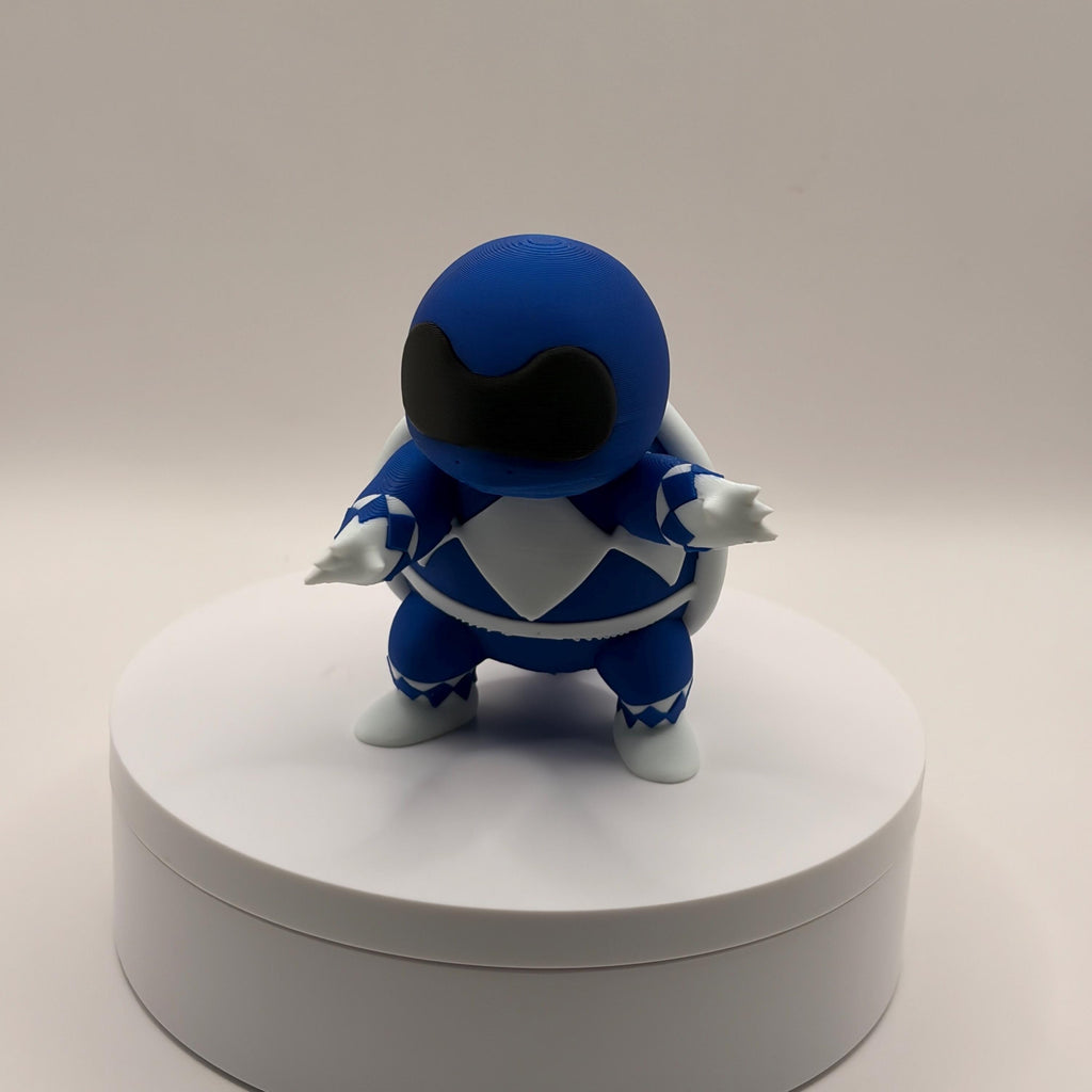 Blue Power Ranger Squirtle Figurine, 3D Printed Pokemon Fusion, Anime Collectible, Gamer Desk Decor, Unique Gift - Licensed