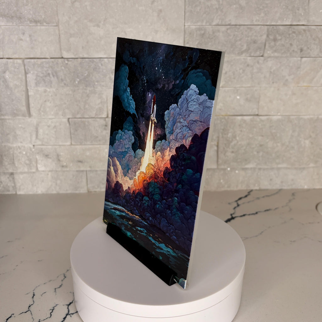 Textured Acrylic Space Shuttle Launch Artwork, NASA Inspired Rocket Display (5x7 Inch)