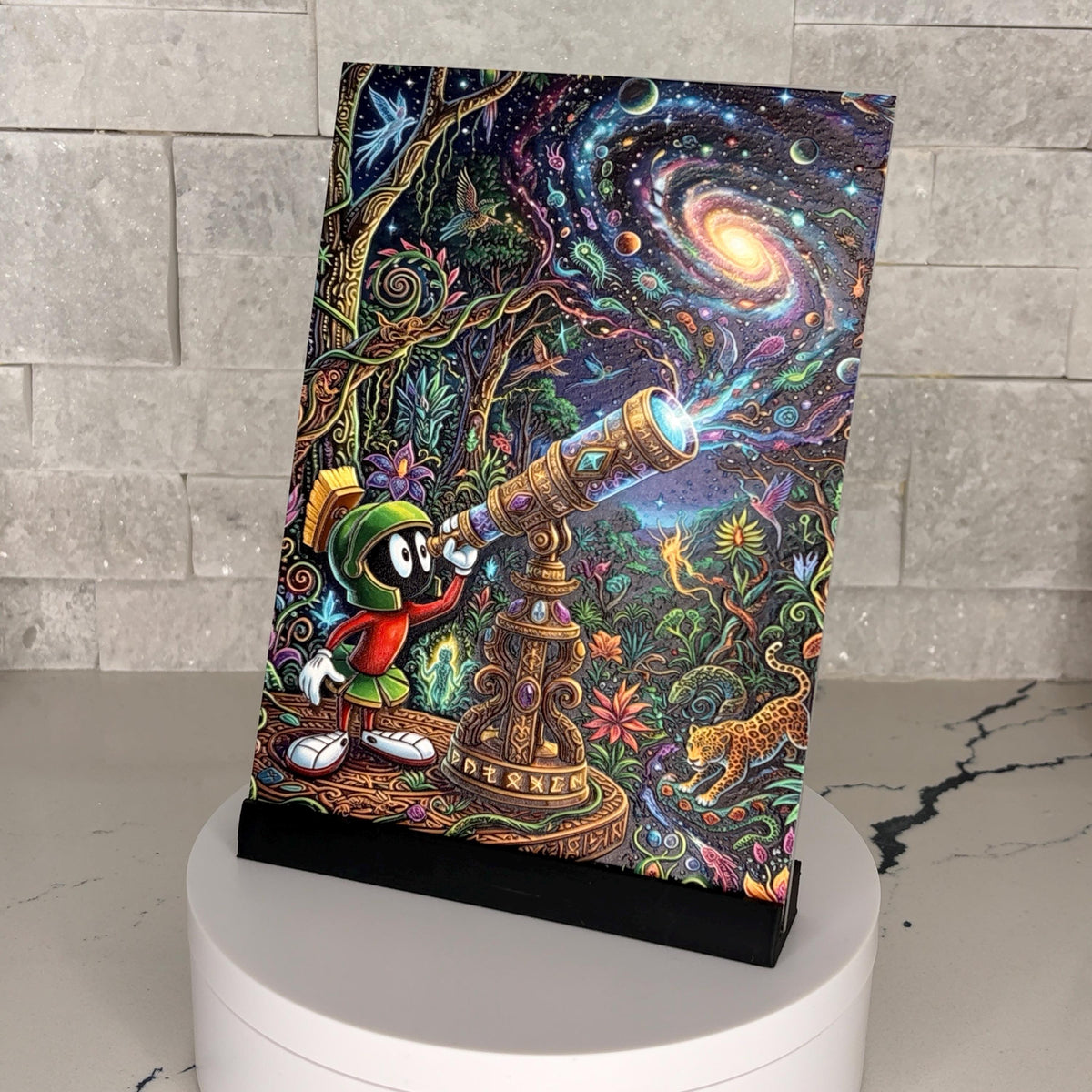 Marvin the Martian Cosmic Telescope Textured Acrylic Artwork, Psychedelic Space Galaxy Plaque