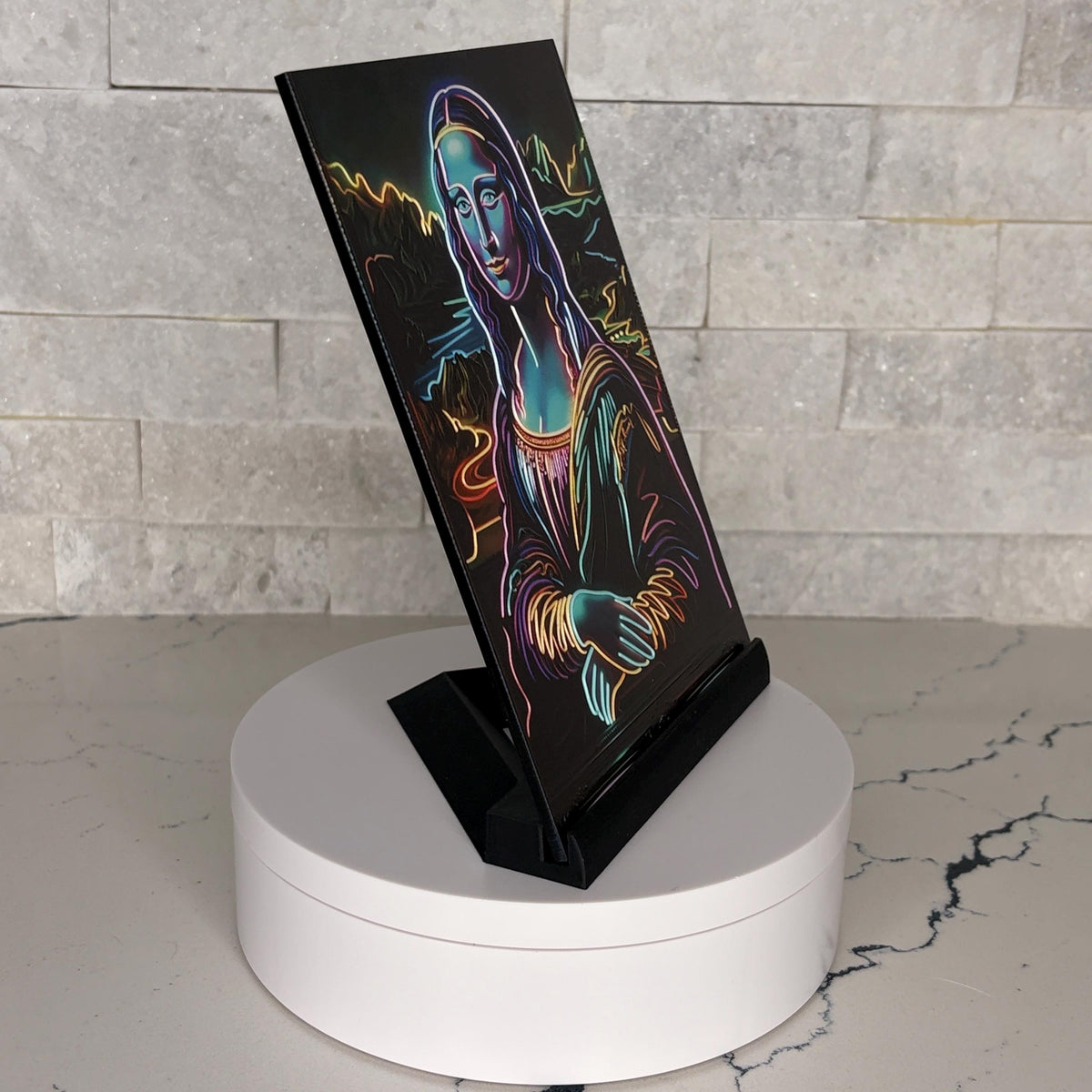 Neon Mona Lisa UV Art, Raised Textured Print, Modern Renaissance Wall Decor