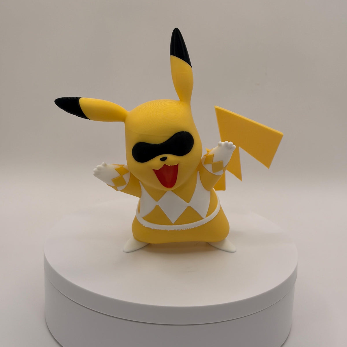 Yellow Ranger Pikachu Figure, Lightning Tail Desk Decor, 3D Printed Collectible - Licensed