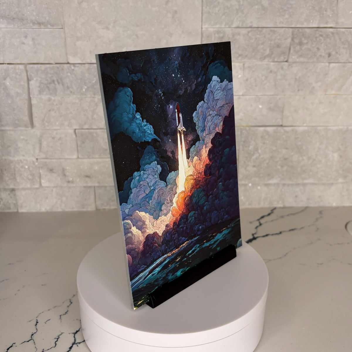 Textured Acrylic Space Shuttle Launch Artwork, NASA Inspired Rocket Display (5x7 Inch)