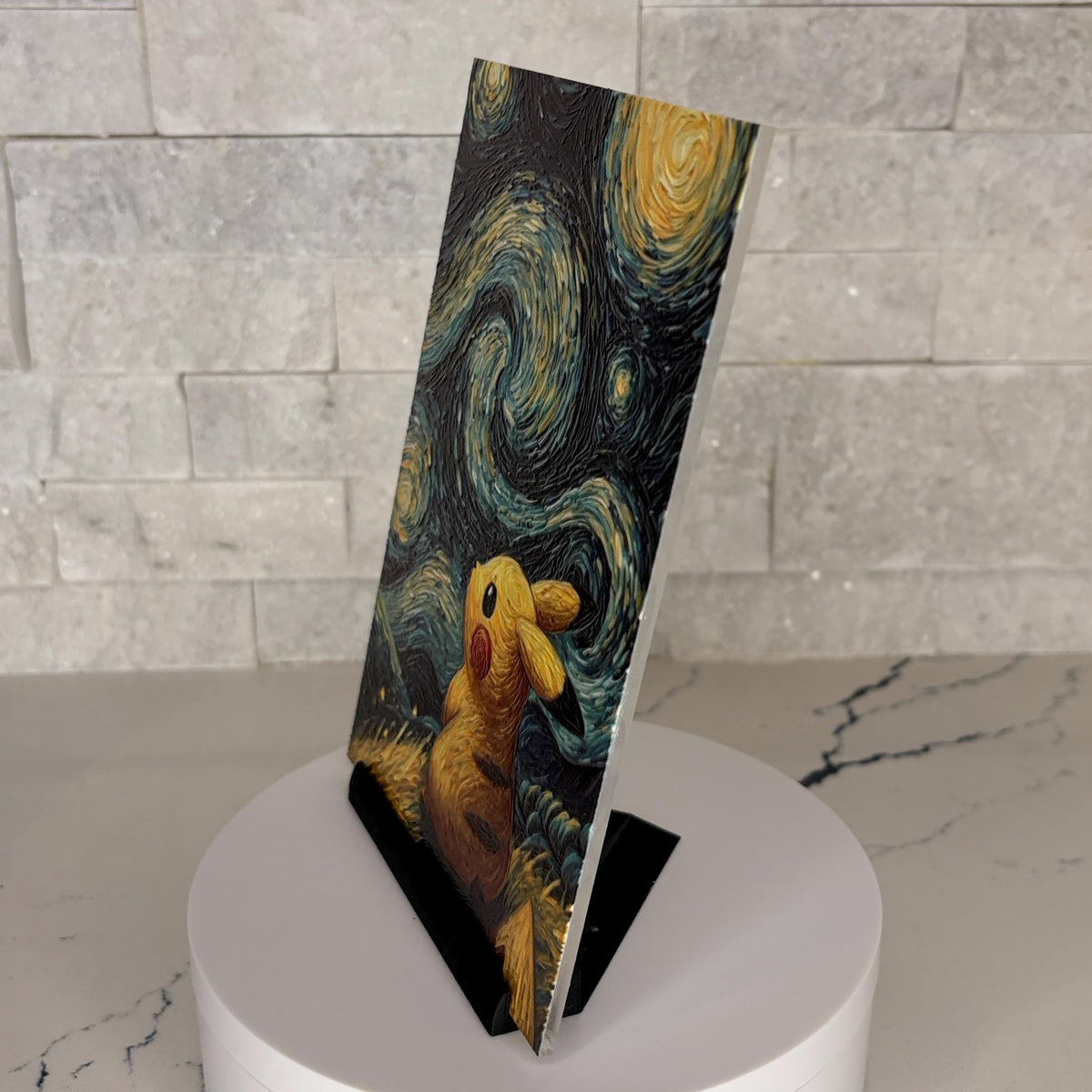 Pikachu Starry Night Textured Acrylic Art, Tactile Impressionist Anime Wall Decor
